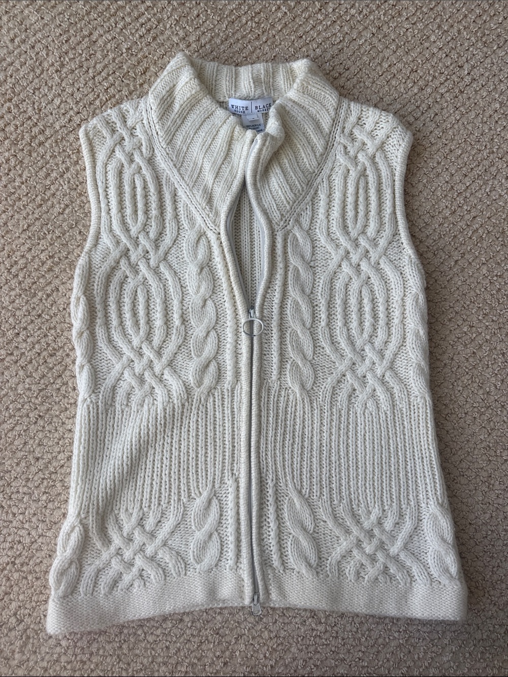 White House Black Market Cream Cable-Knit Zip Sleeveless Vest size S